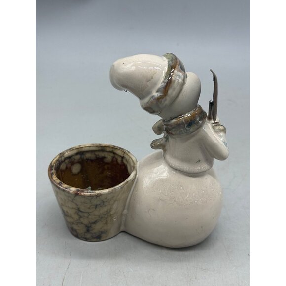 Woodland Ceramic Snowman Figurine With Rustic Look & Built-In Planter READ - Picture 4 of 7